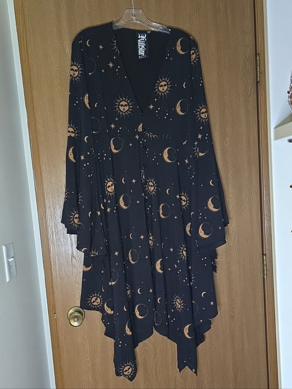 Killstar Orbit Celestial Black/Gold Bell Sleeve Dress